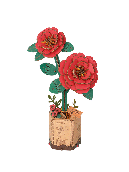 TW031-main Rolife Красная камелия 3D Деревянный Пазл TW031